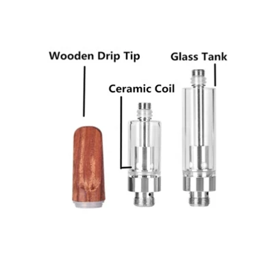 Tip adhmaid Airgid Airgid Cartúis CBD in -athlíonta, 510 Scriú Snáithe Atomizer Sceite Atomizer le 1.2OHM Corna Ceirmeach le haghaidh Mod Bosca Battery & CBD/Tiubh Ola Vape Peann (In -indiúscartha, 1.0ml, Nicitín)